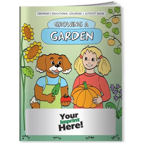 Growing a Garden kids coloring book cover with plants and garden illustrations