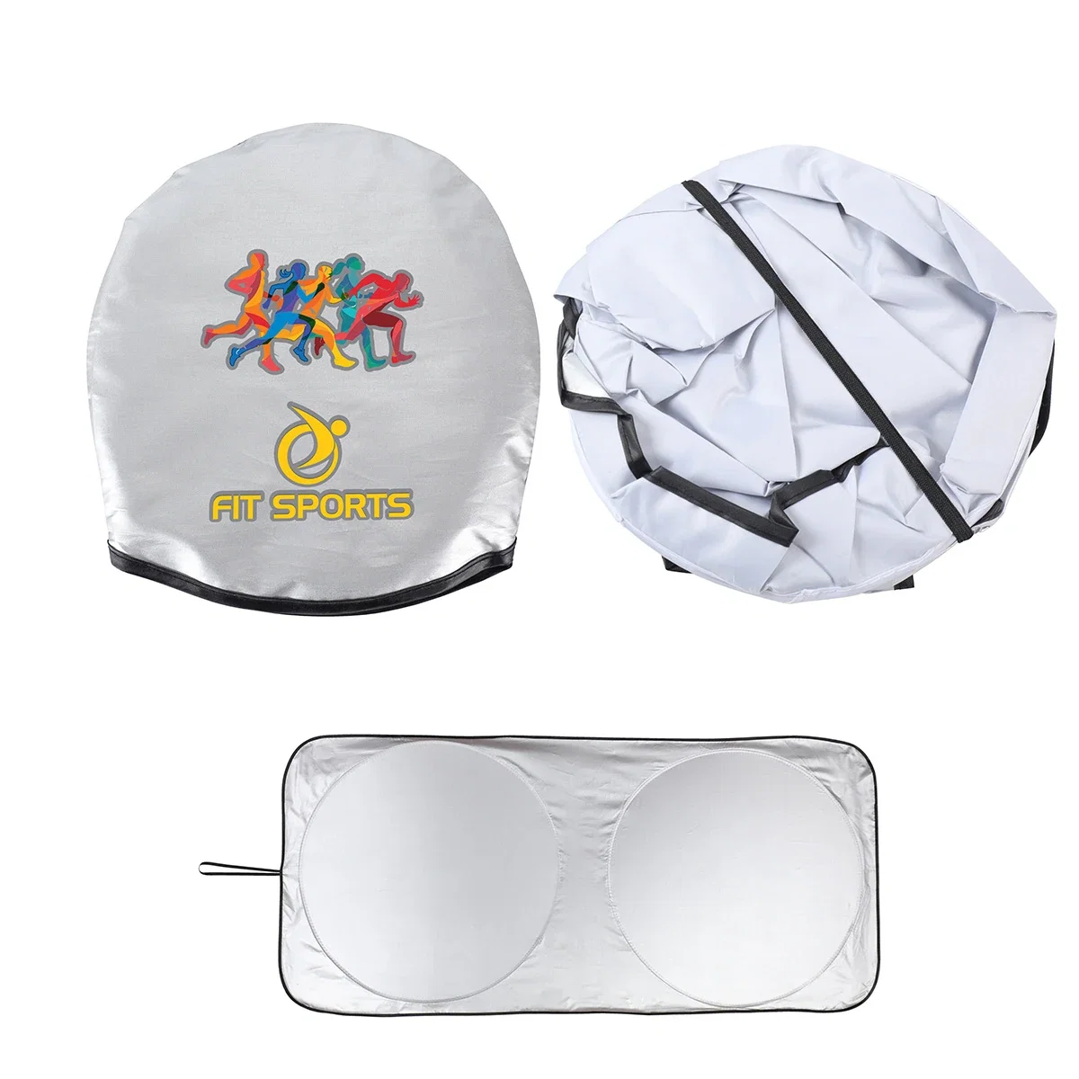 Custom Guardian Collapsible Auto Sun Shade, front view of the branded windshield shade