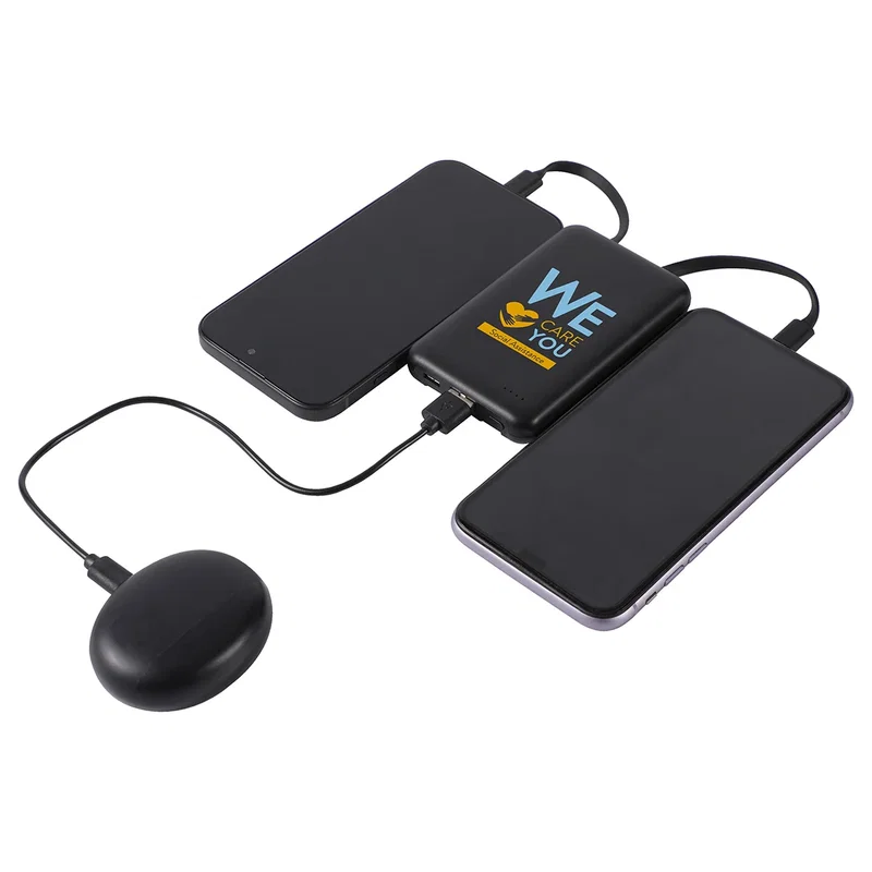 Close-up of the Guild Power Bank's built-in cable connectors