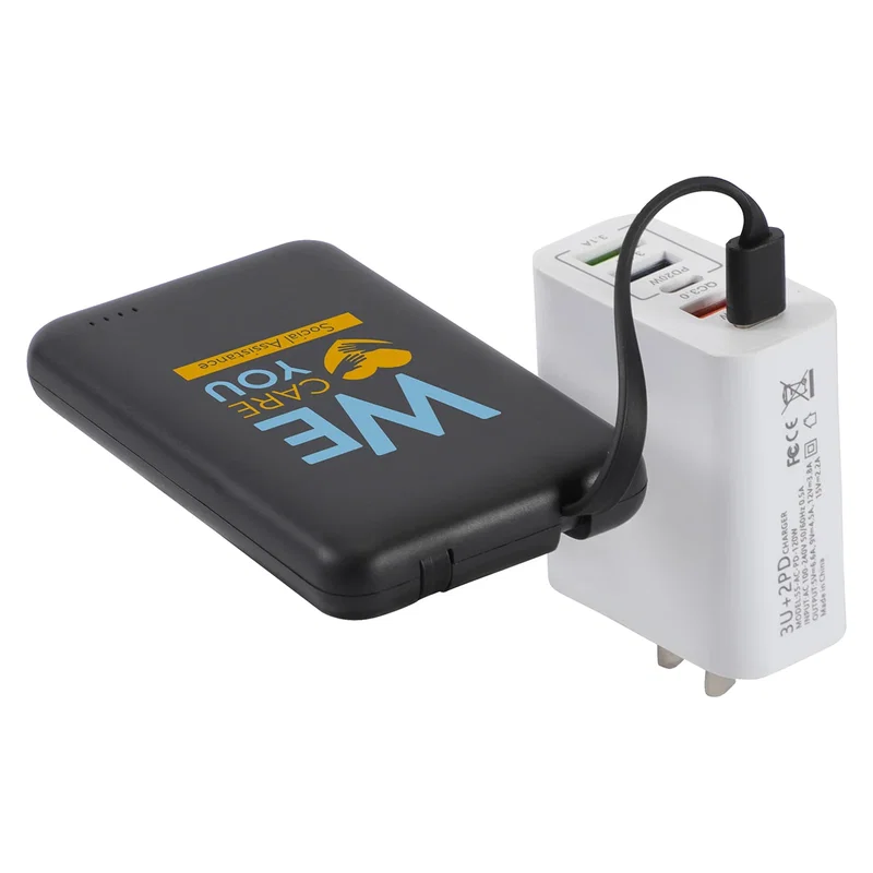 Angled view of the branded Guild 5000mAh UL-Listed Power Bank