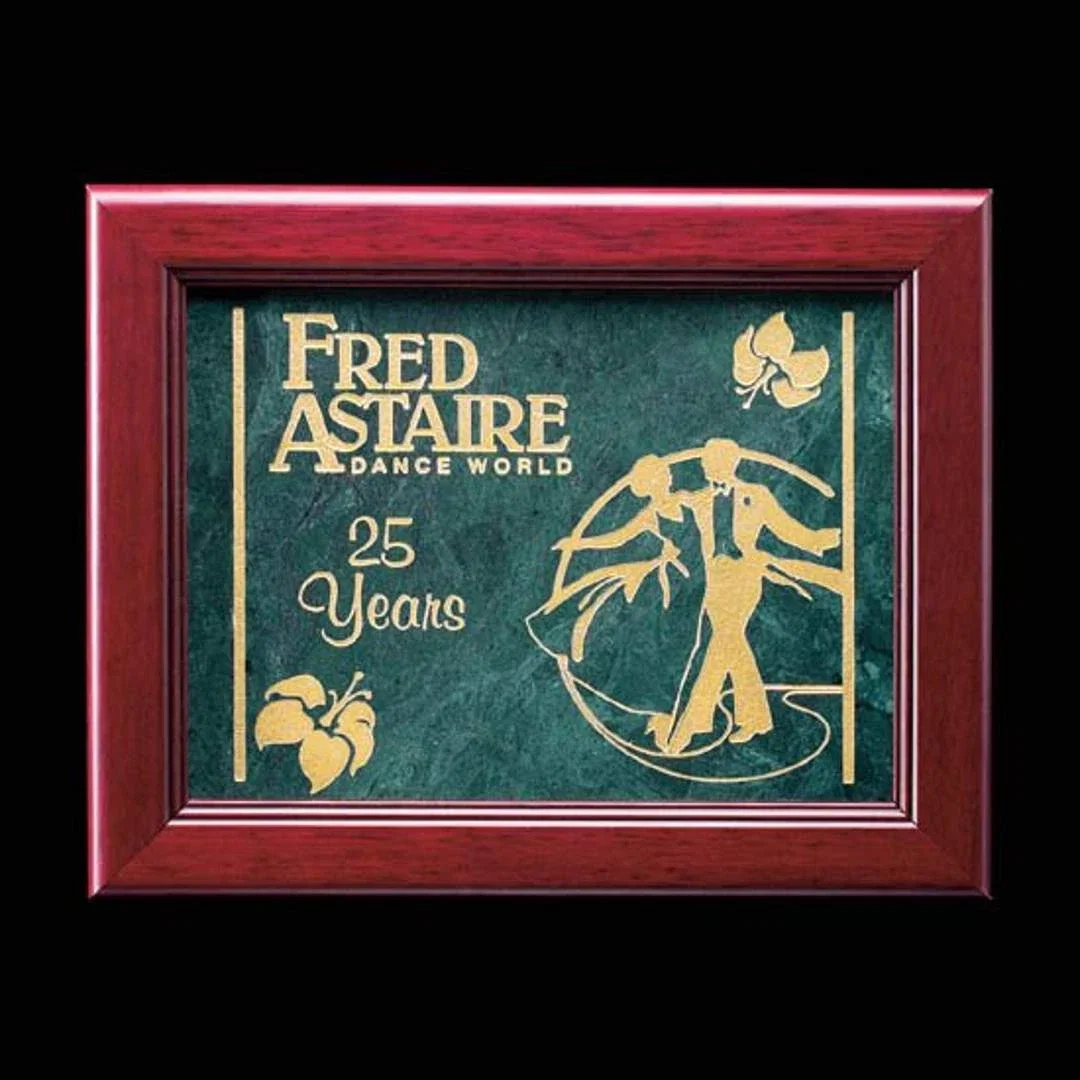 Custom Green Marble Wall Plaque in a Rosewood Frame for employee recognition