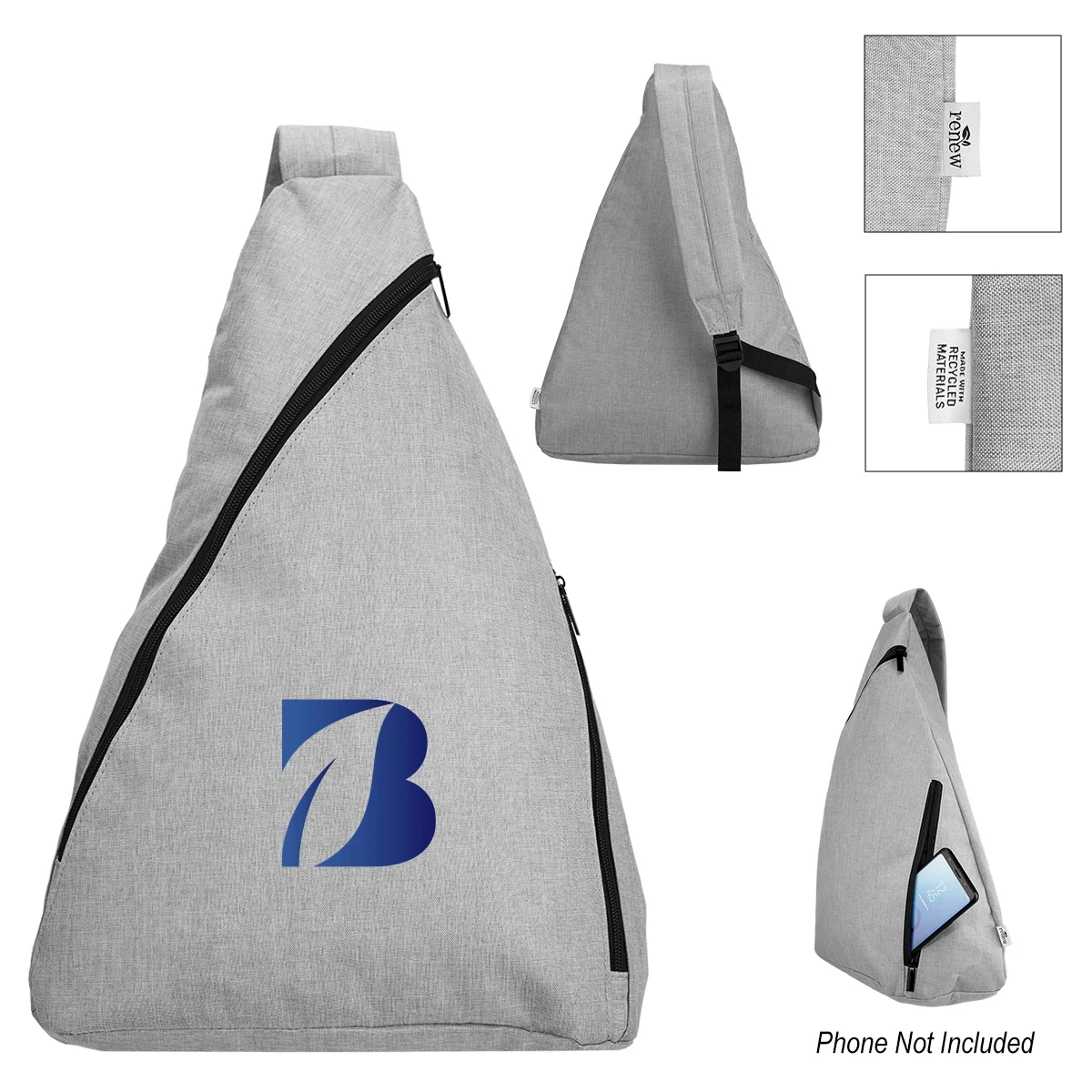 Gray heathered sling bag made from rPET for hands free carrying