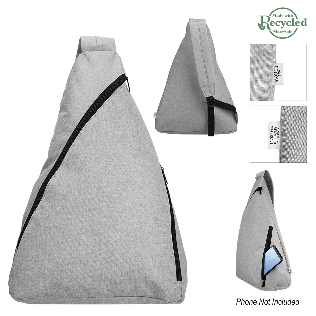 The adjustable strap of the sling bag with the front zipper facing the camera