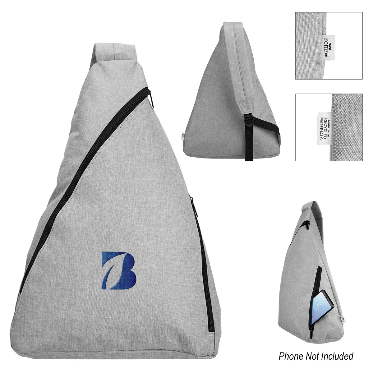 Heathered gray sling shown in full for errands