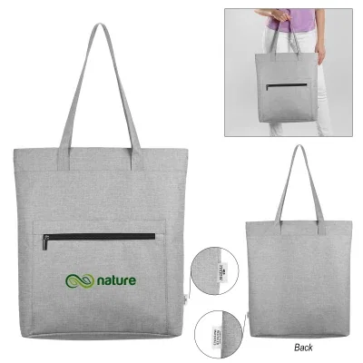 Heathered gray tote made from recycled rPET fabric