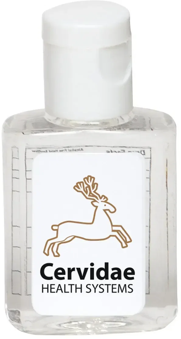 Branded promotional alcohol-free hand sanitizer in 0.5 oz and 1 oz size options
