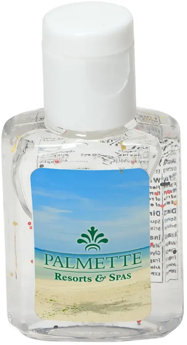 Custom Moisture Bead gel hand sanitizer bottle with branded logo, front view
