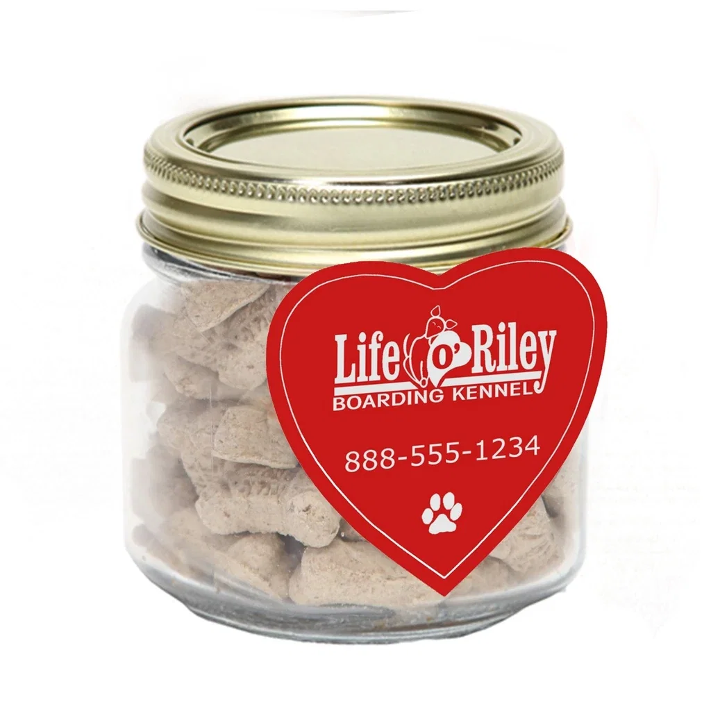 Half Pint Jar w/ Heart Magnet Pet Fill — Clear,Candy Fill: Mini Dog Bones — view 2