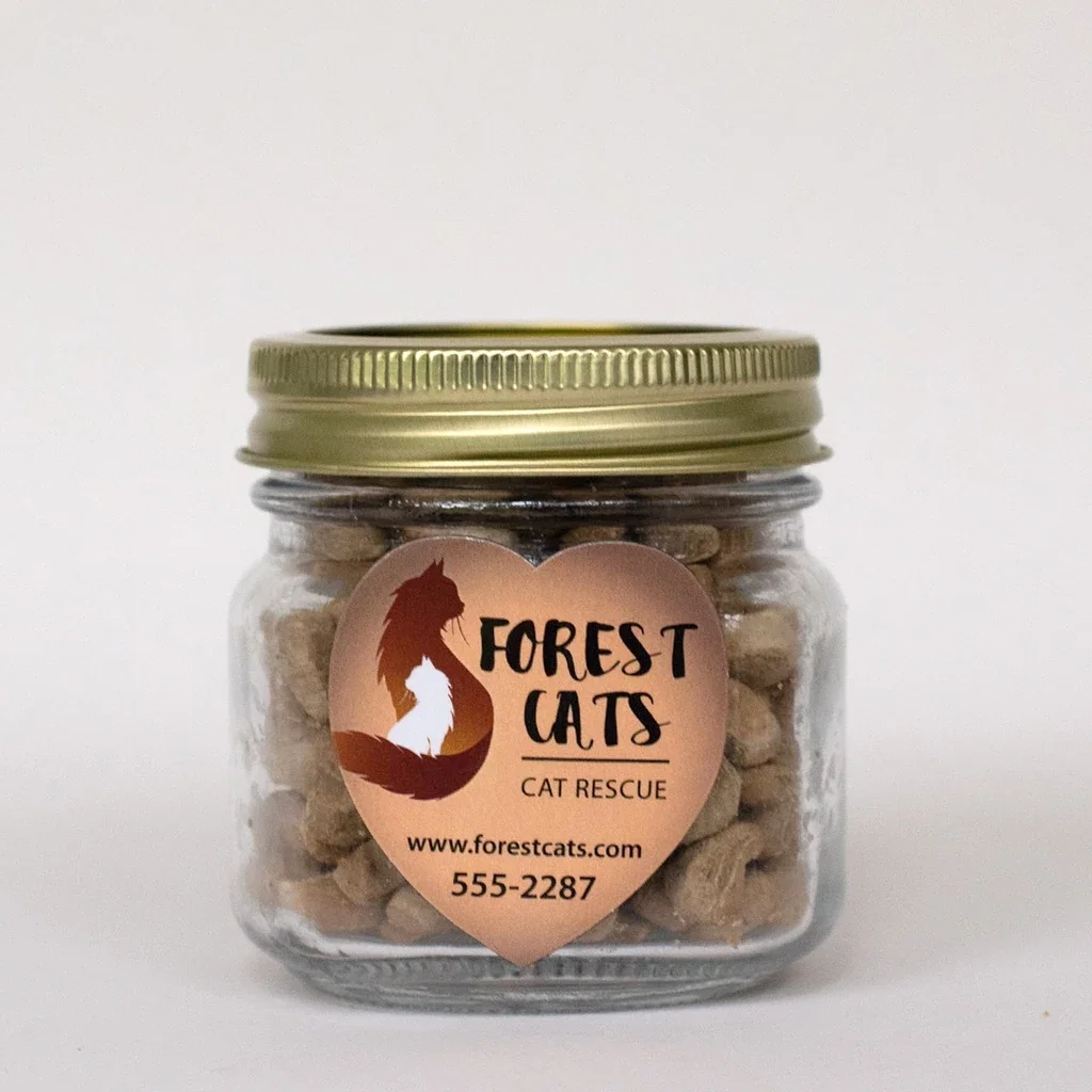 Half Pint Jar with Small Heart Magnet Pet Fill — Candy Fill: Cat Treats