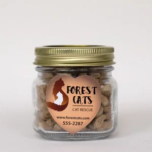 Small Heart Magnet Half Pint Jar, 1.88" x 2" Magnet with 5 oz Cat Treats, Full-Color Imprint