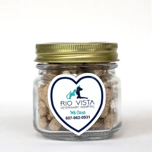 Small Heart Magnet Half Pint Jar, 1.88" x 2" Magnet with 5 oz Cat Treats, Full-Color Imprint