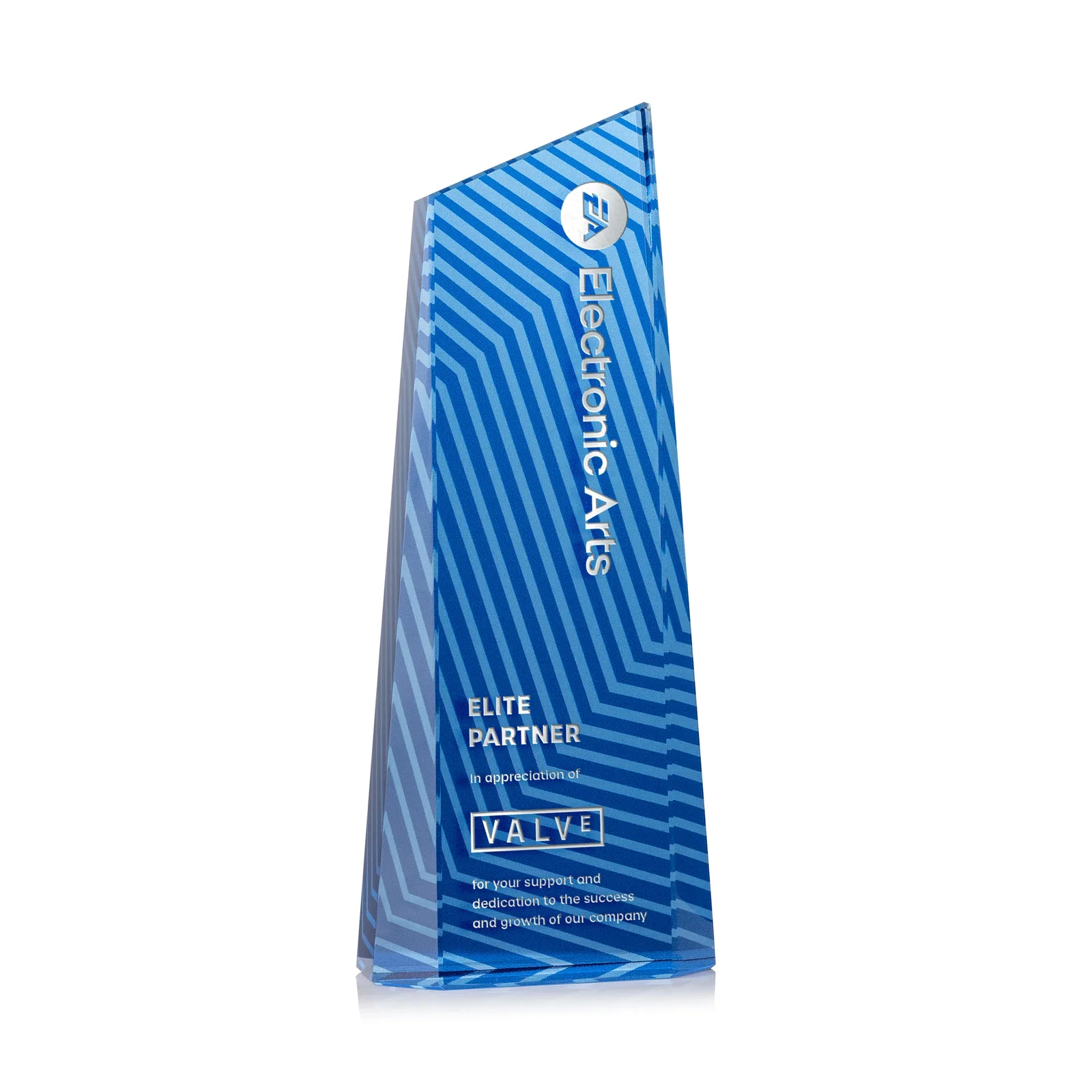 Custom Optical Crystal Tower Award, Geometric Lines in Nine Bold Colors, awards for company anniversary events
