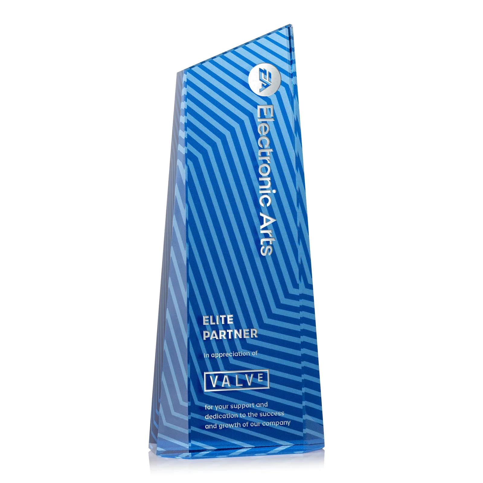Personalized Optical Crystal Tower Award, Geometric Lines in Nine Bold Colors, awards for corporate award ceremonies