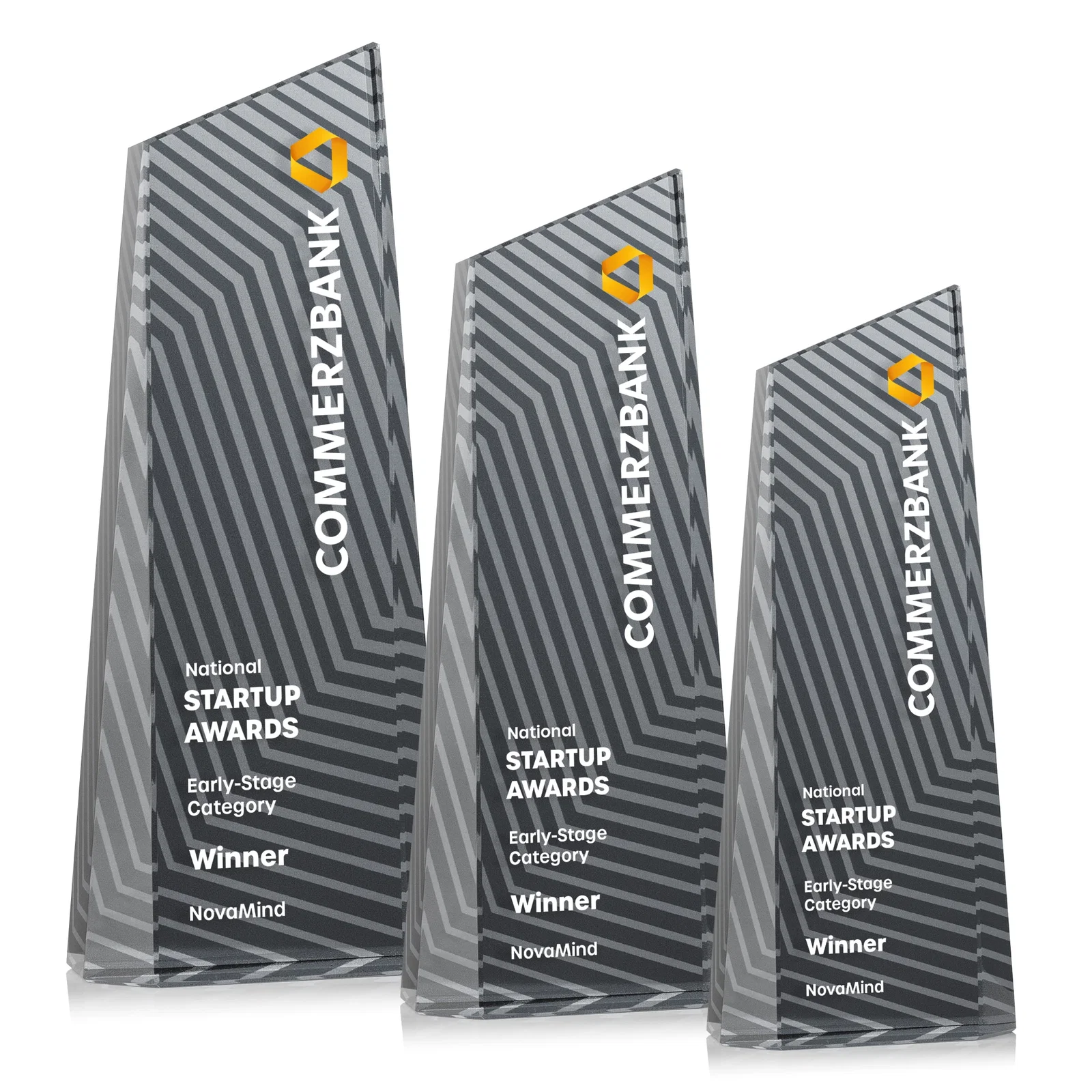 Promotional Optical Crystal Tower Award, Geometric Lines in Nine Bold Colors, awards for employee recognition