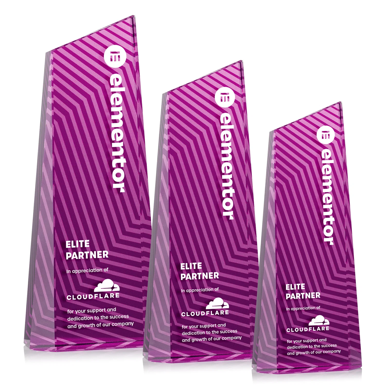 Promotional Optical Crystal Tower Award, Geometric Lines in Nine Bold Colors, awards for volunteer appreciation