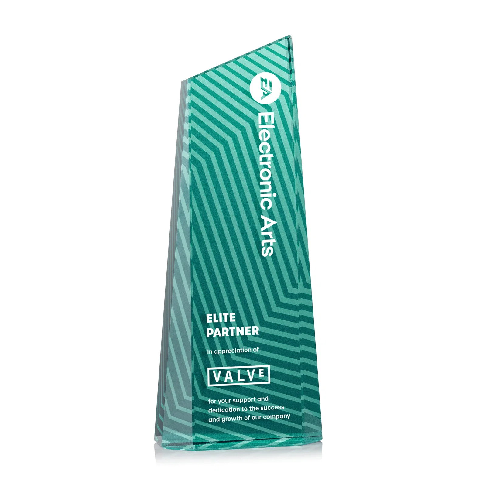 Custom printed Optical Crystal Tower Award, Geometric Lines in Nine Bold Colors, awards for sales achievement awards