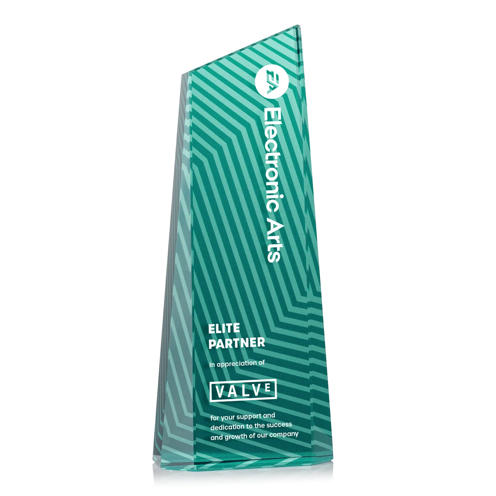 Custom printed Optical Crystal Tower Award, Geometric Lines in Nine Bold Colors, awards for retirement presentations