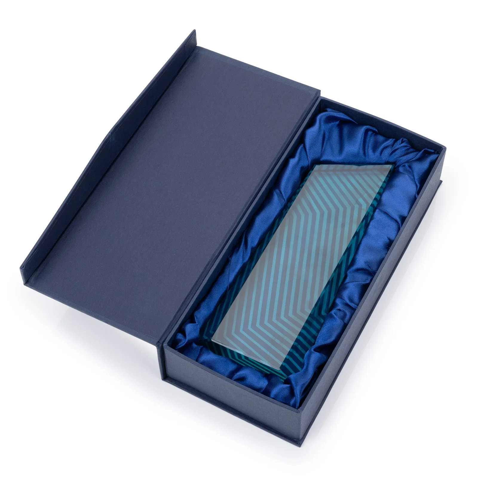 Custom printed Optical Crystal Tower Award, Geometric Lines in Nine Bold Colors, awards for team milestone celebrations