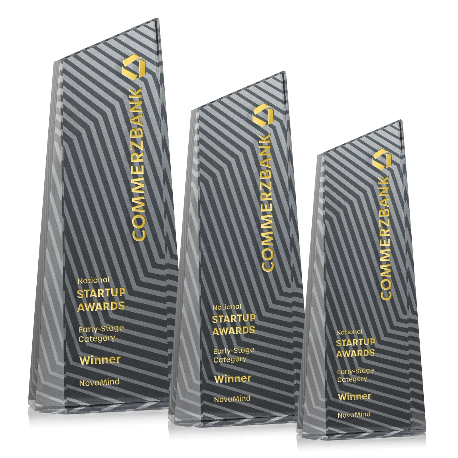 Custom Optical Crystal Tower Award, Geometric Lines in Nine Bold Colors, awards for team milestone celebrations
