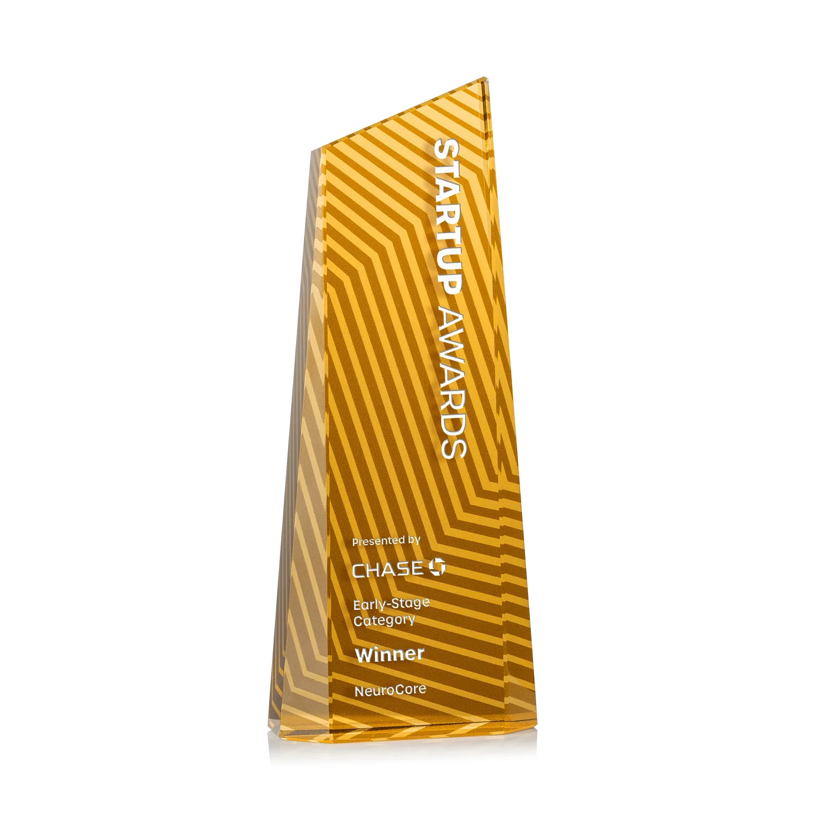 Custom engraved Optical Crystal Tower Award, Geometric Lines in Nine Bold Colors, awards for employee recognition