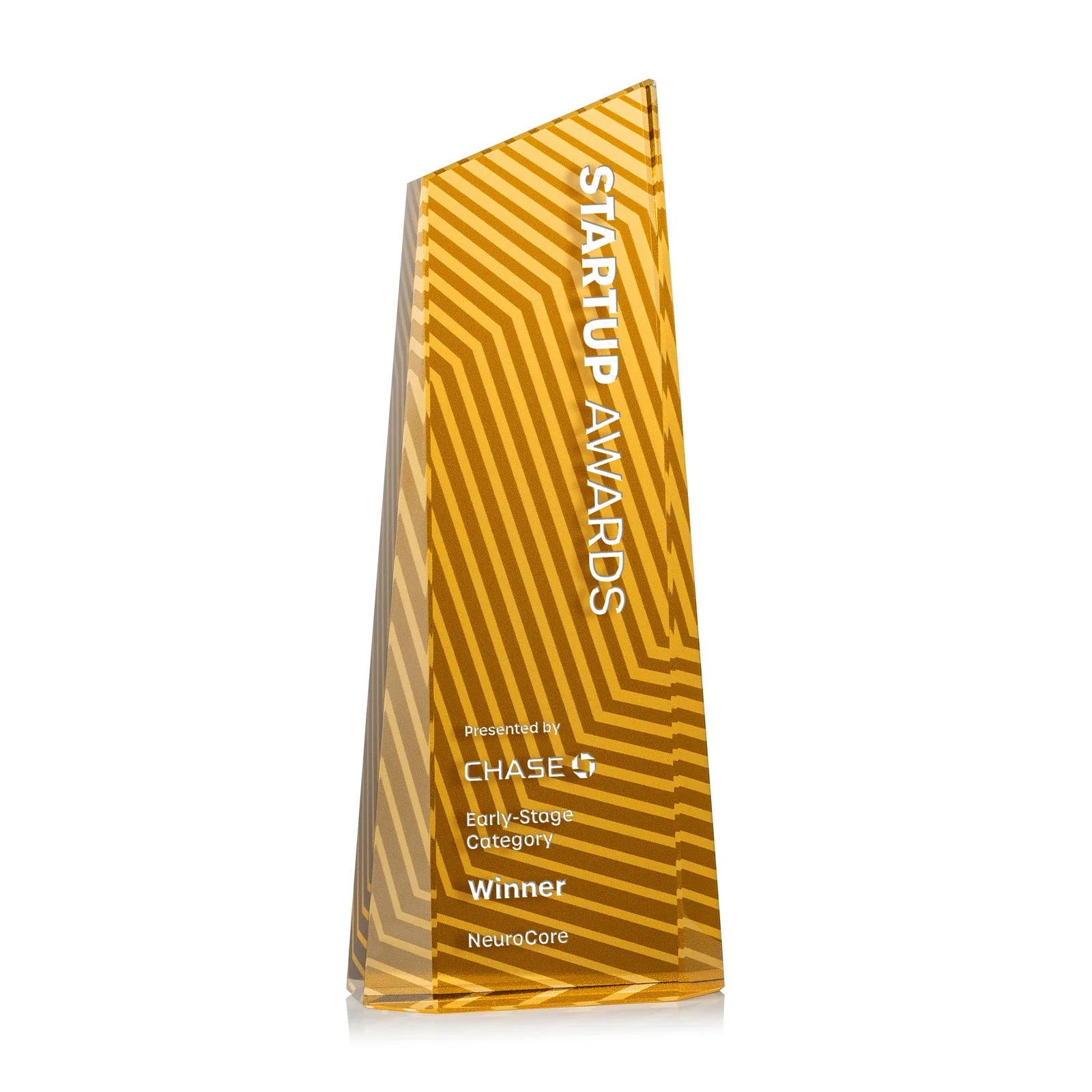 Custom engraved Optical Crystal Tower Award, Geometric Lines in Nine Bold Colors, awards for corporate award ceremonies