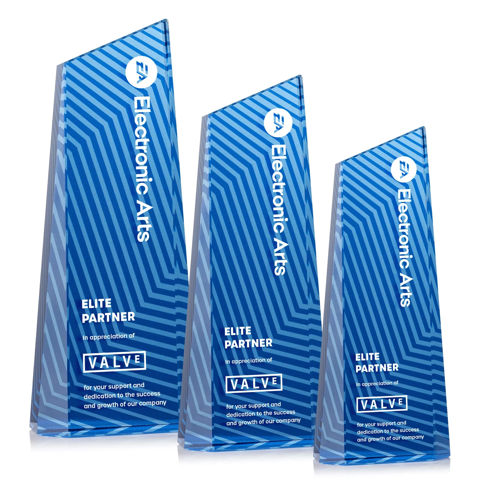 Custom engraved Optical Crystal Tower Award, Geometric Lines in Nine Bold Colors, awards for sales achievement awards