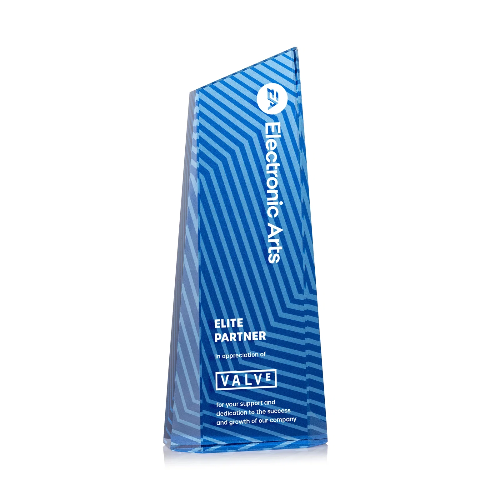 Custom engraved Optical Crystal Tower Award, Geometric Lines in Nine Bold Colors, awards for retirement presentations