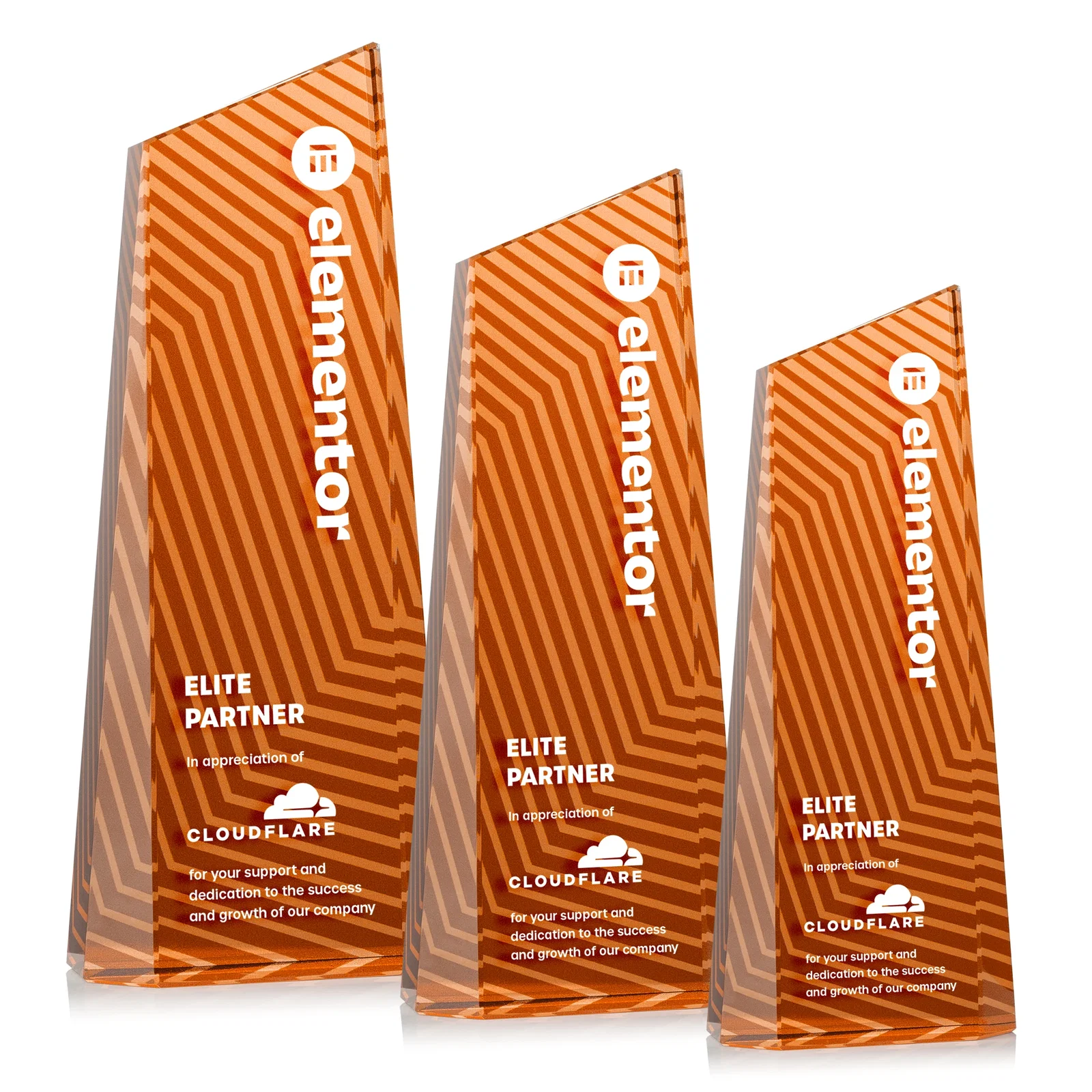 Custom engraved Optical Crystal Tower Award, Geometric Lines in Nine Bold Colors, awards for graduation ceremonies
