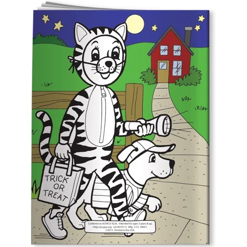 Halloween Safety with Gilbert the Ghost coloring book interior trick-or-treating page