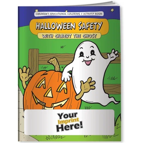 Gilbert the Ghost Halloween Safety coloring book cover with friendly ghost for kids