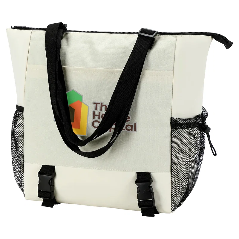 Custom Halsted Zippered Tote Bag shown open, interior view