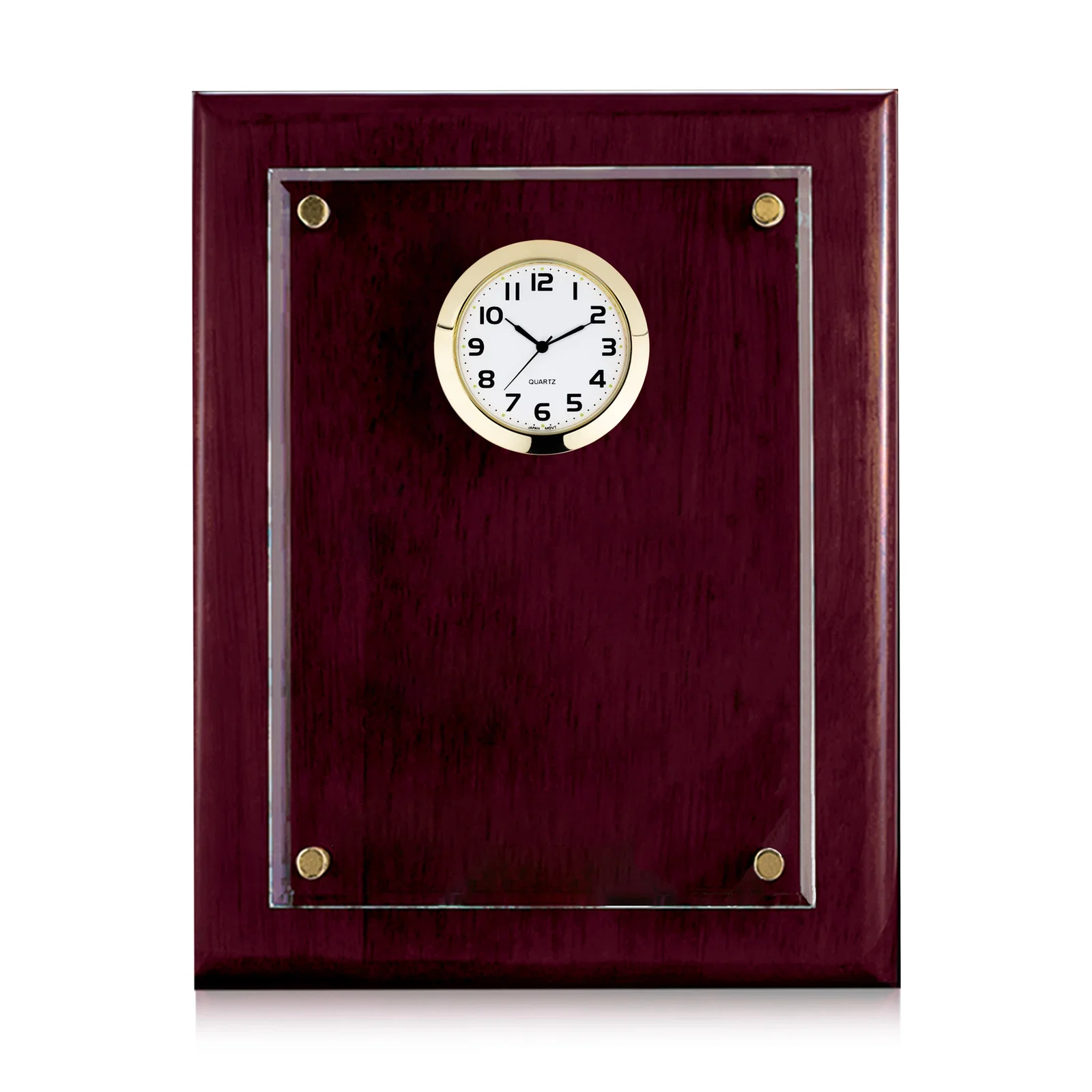 Custom Rosewood Plaque Clock With Starfire Crystal Plate, Desk or Wall for volunteer appreciation
