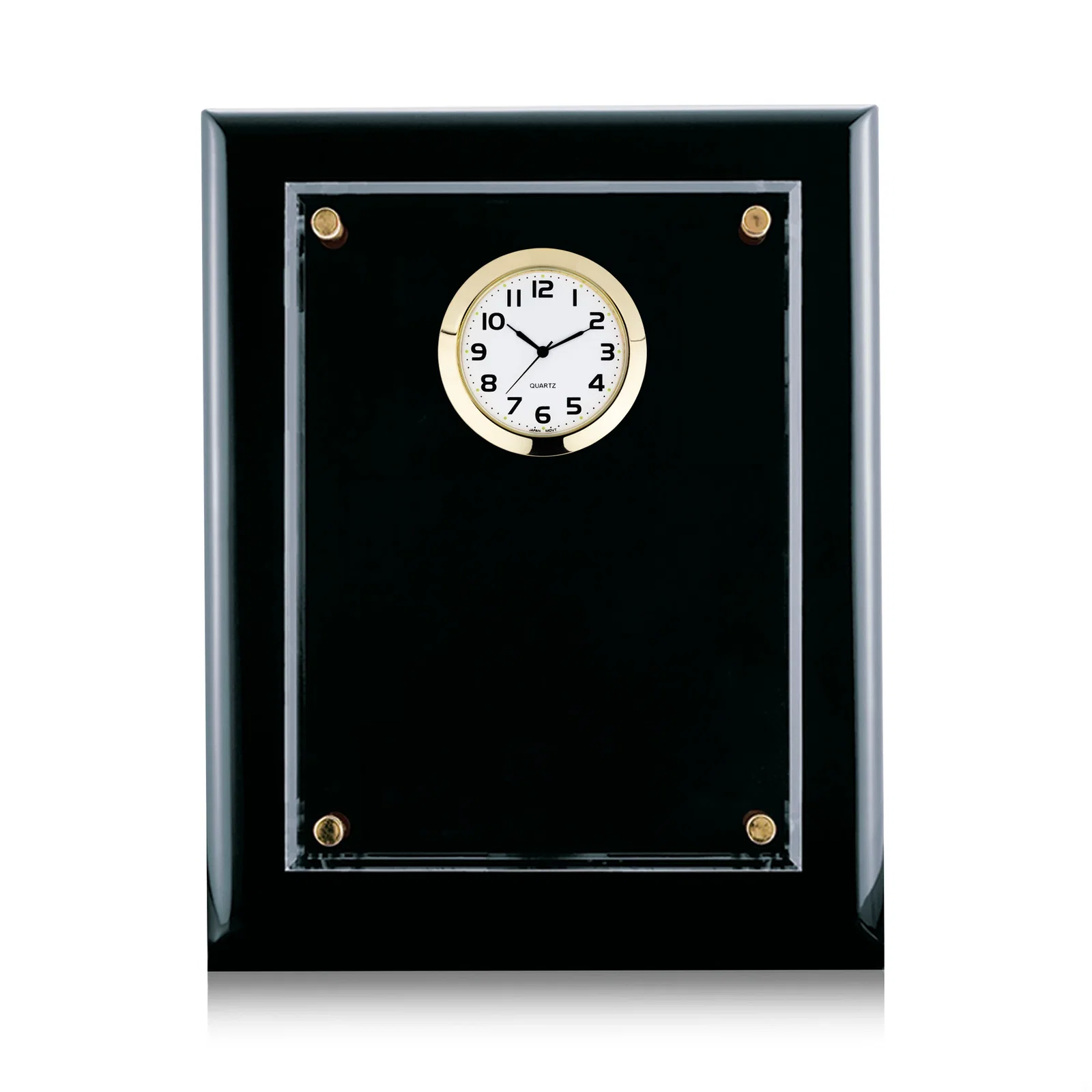 Custom Rosewood Plaque Clock With Starfire Crystal Plate, Desk or Wall for company anniversary events