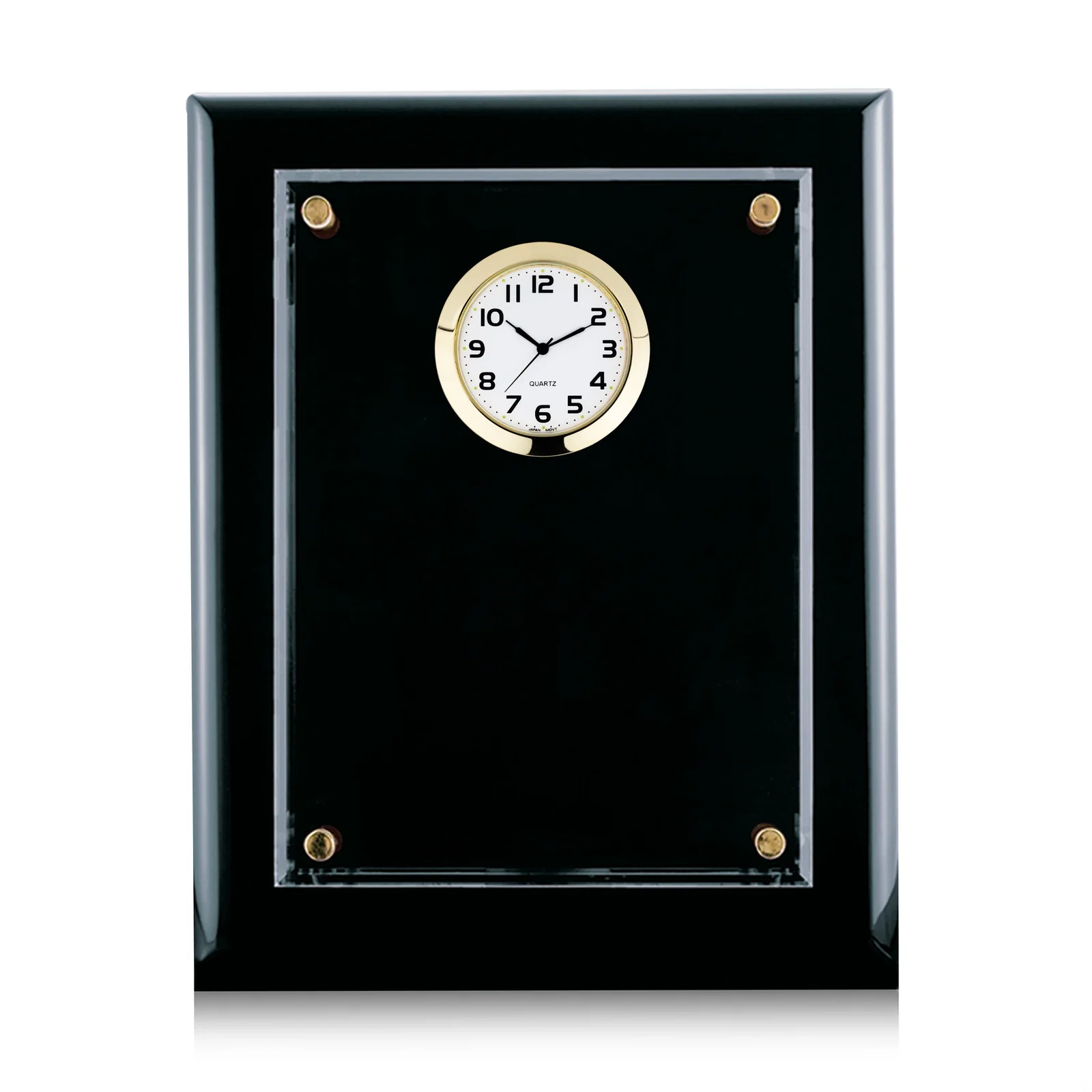 Personalized Rosewood Plaque Clock With Starfire Crystal Plate, Desk or Wall for employee recognition