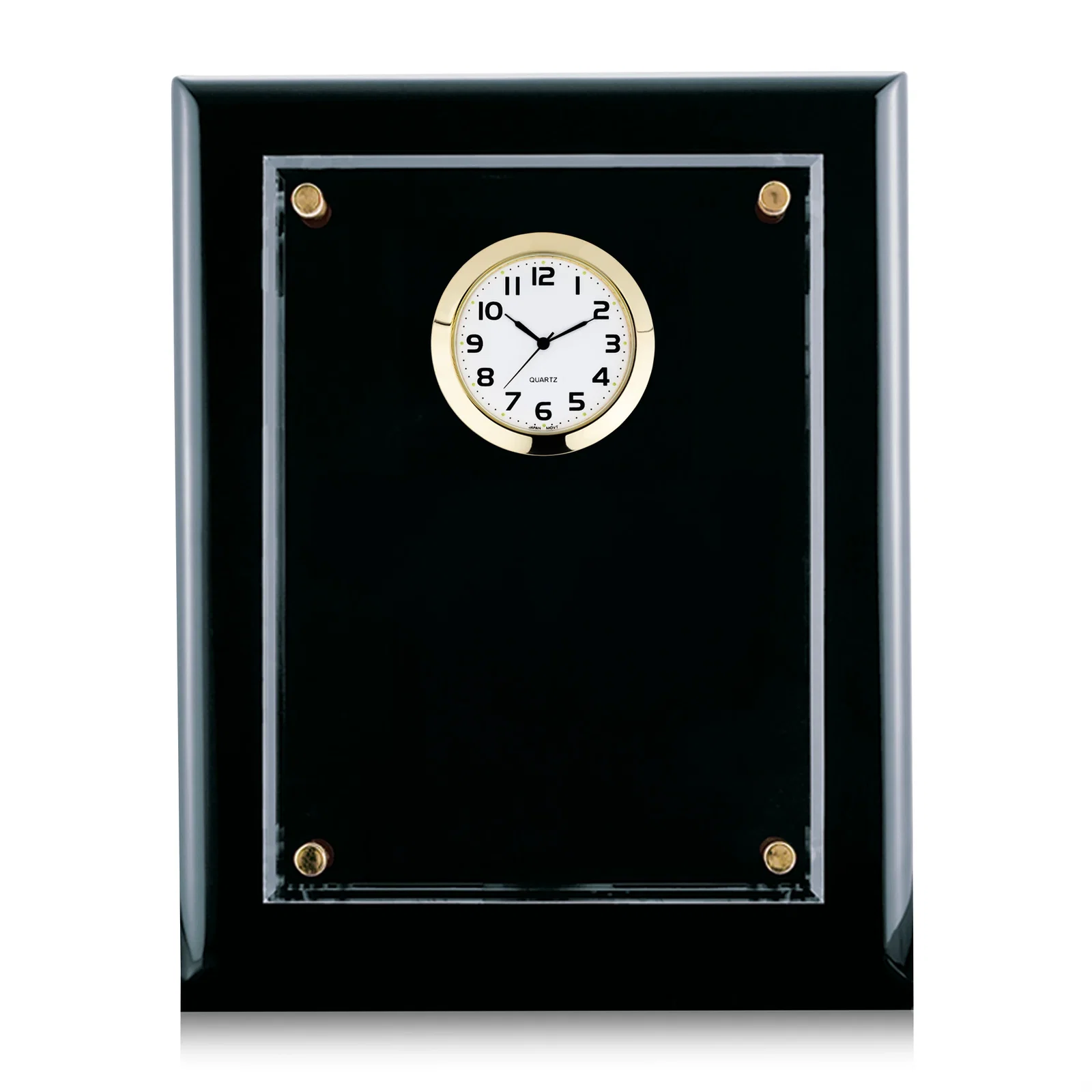 Personalized Rosewood Plaque Clock With Starfire Crystal Plate, Desk or Wall for corporate award ceremonies