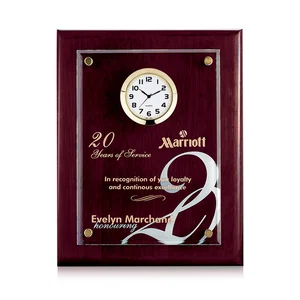 Rosewood Plaque Clock With Starfire Crystal Plate, Desk or Wall