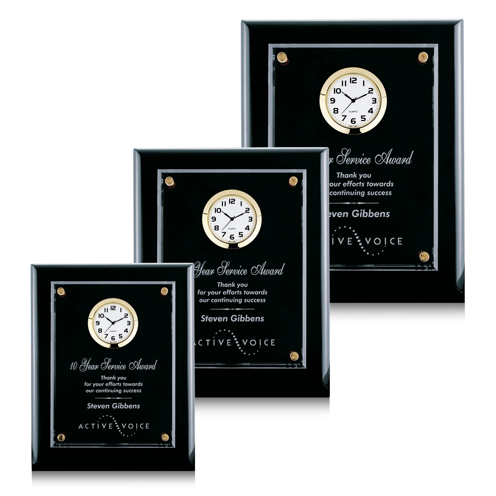 Custom Rosewood Plaque Clock With Starfire Crystal Plate, Desk or Wall for retirement presentations