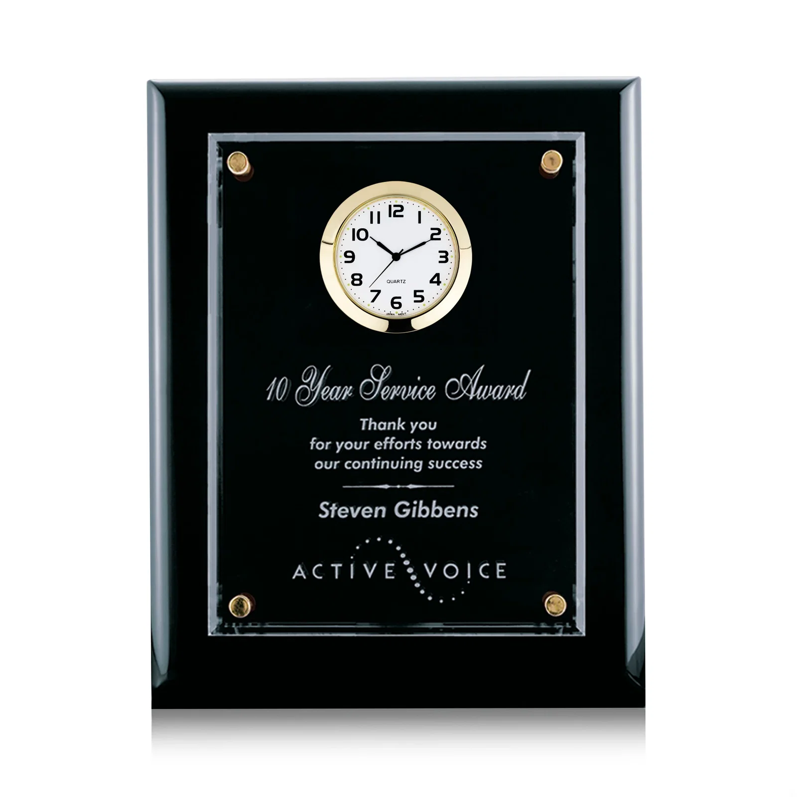 Custom Rosewood Plaque Clock With Starfire Crystal Plate, Desk or Wall for team milestone celebrations