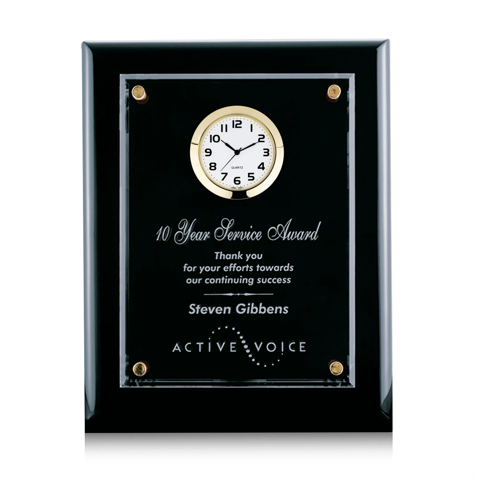 Custom Rosewood Plaque Clock With Starfire Crystal Plate, Desk or Wall for donor appreciation