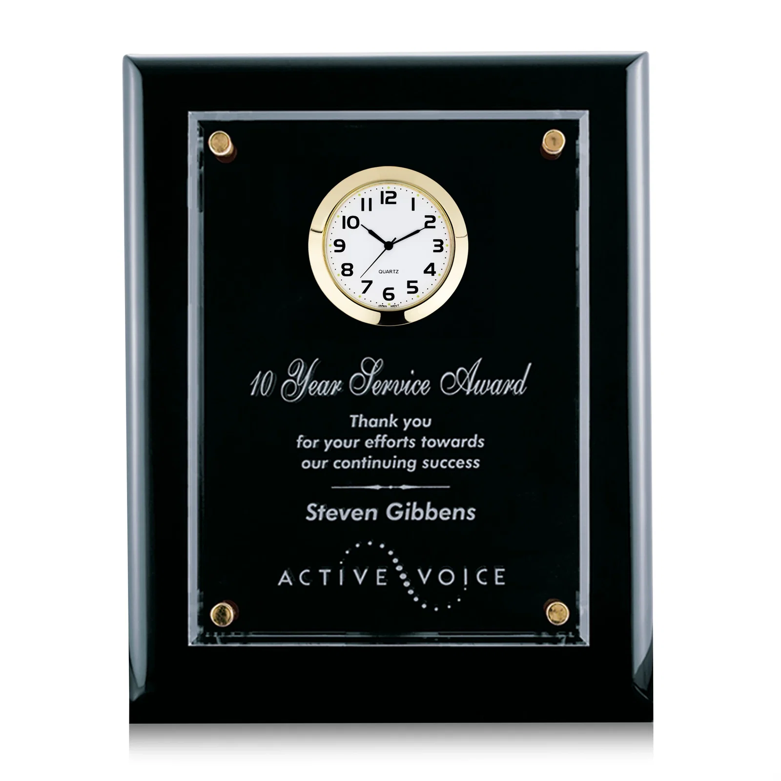 Custom Rosewood Plaque Clock With Starfire Crystal Plate, Desk or Wall for graduation ceremonies