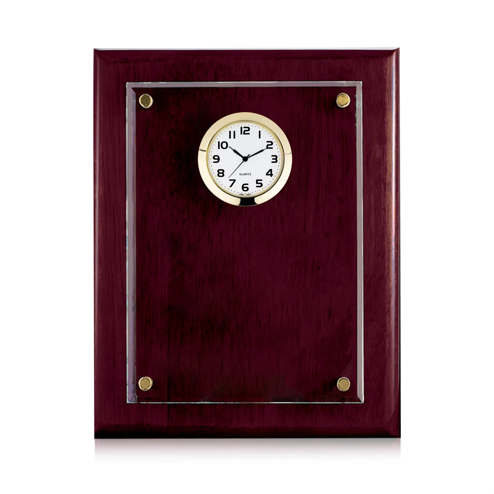 Custom Rosewood Plaque Clock With Starfire Crystal Plate, Desk or Wall for safety achievement programs