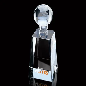 Optical Crystal Monolith Award with Twisting Bevels and Globe Top