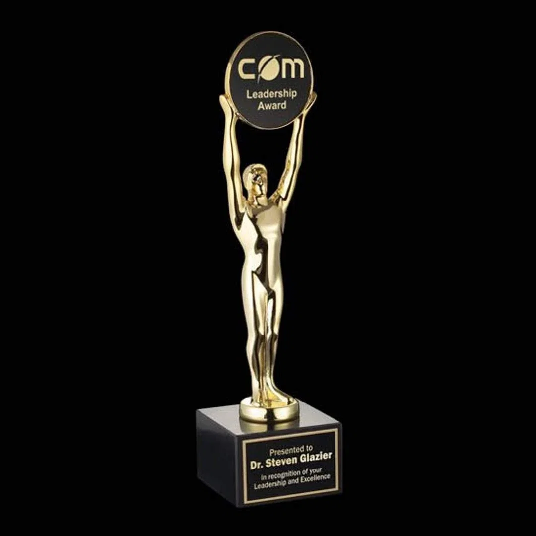 Hand-Cast Metal Disc Award on Black Marble — view 5