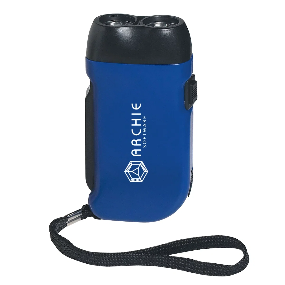 Blue hand squeeze flashlight trimmed in black