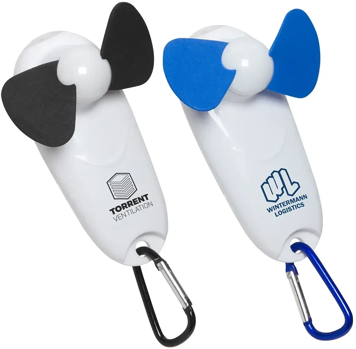 Handy Breeze carabiner fan and light, branded custom personal fan with clip, front view