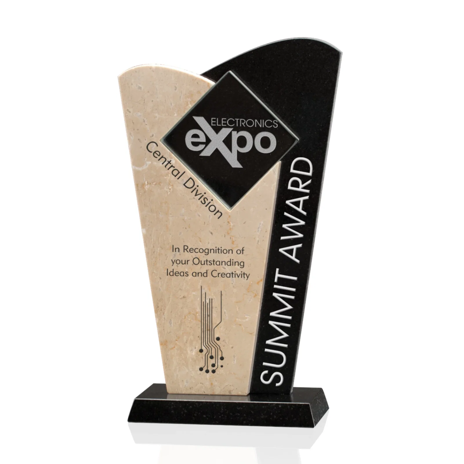 Custom Starfire Crystal Award Framed in Granite Front and Back, marble for service anniversary gifts