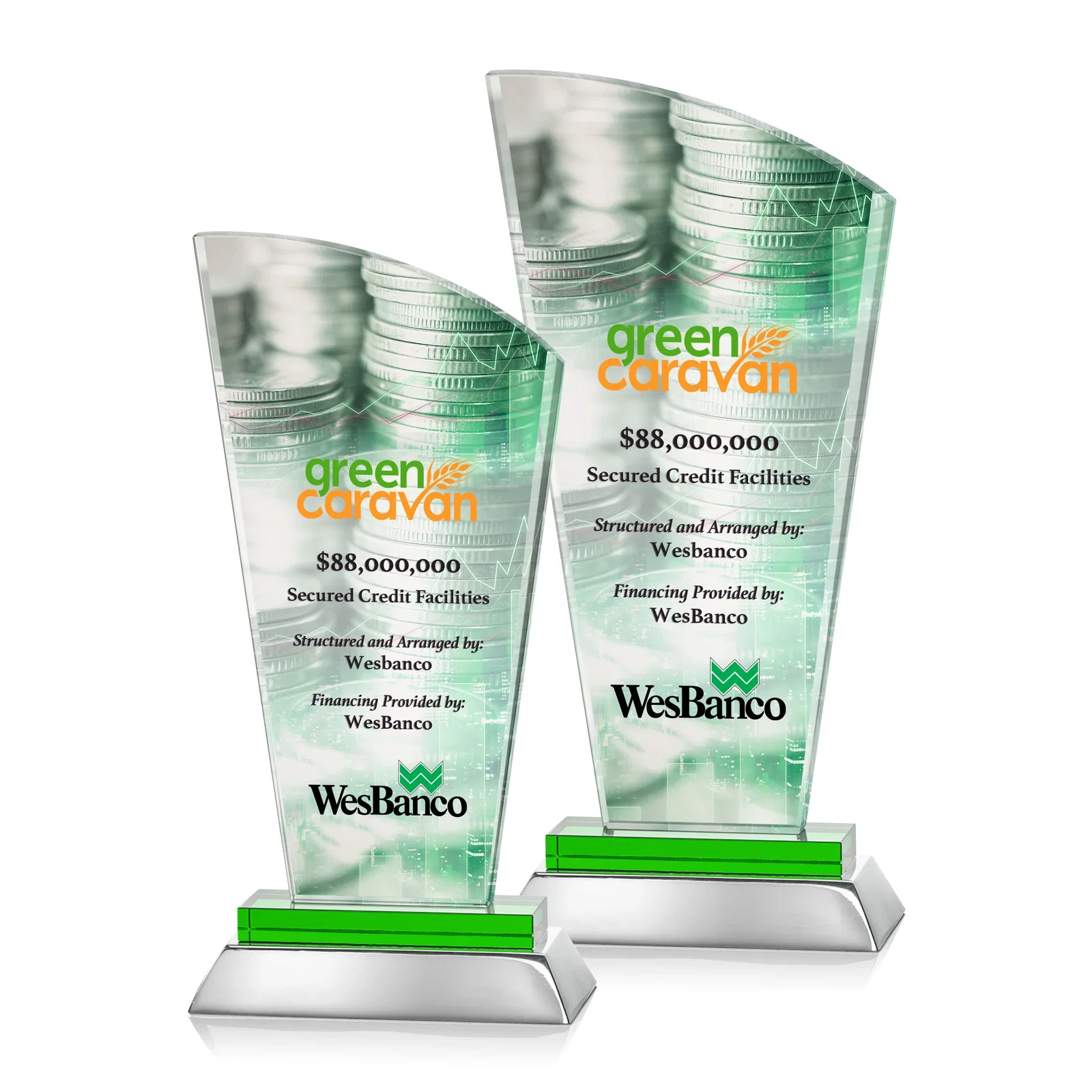 Personalized Starfire Crystal Arched-Peak Award, Blue and Aluminum Double Base, metal awards for volunteer appreciation