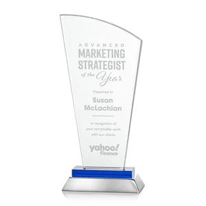Starfire Crystal Arched-Peak Award, Blue and Aluminum Double Base