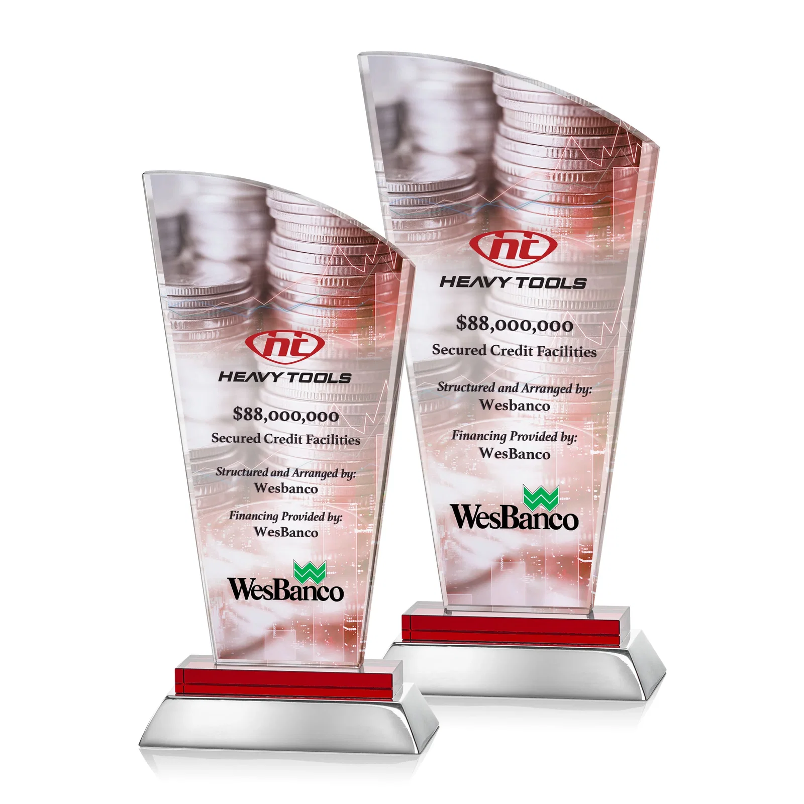 Promotional Starfire Crystal Arched-Peak Award, Blue and Aluminum Double Base, metal awards for donor appreciation