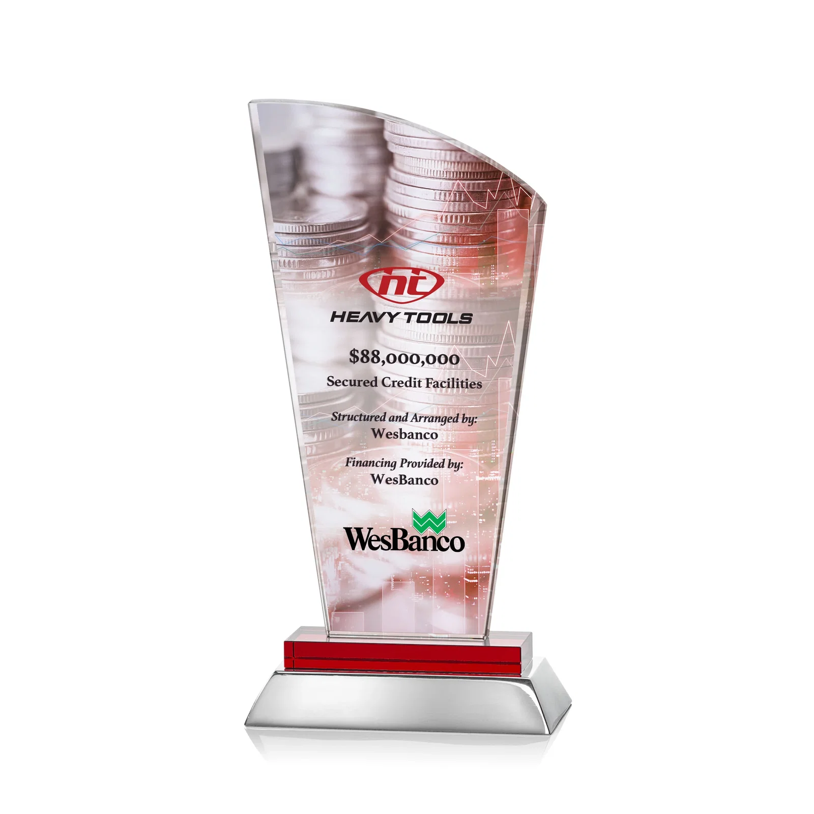 Promotional Starfire Crystal Arched-Peak Award, Blue and Aluminum Double Base, metal awards for graduation ceremonies